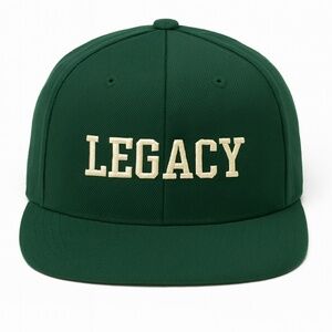 LEGACY—Snapback Hat Forest Green & Cream Embroidered Cap Unisex Adjustable